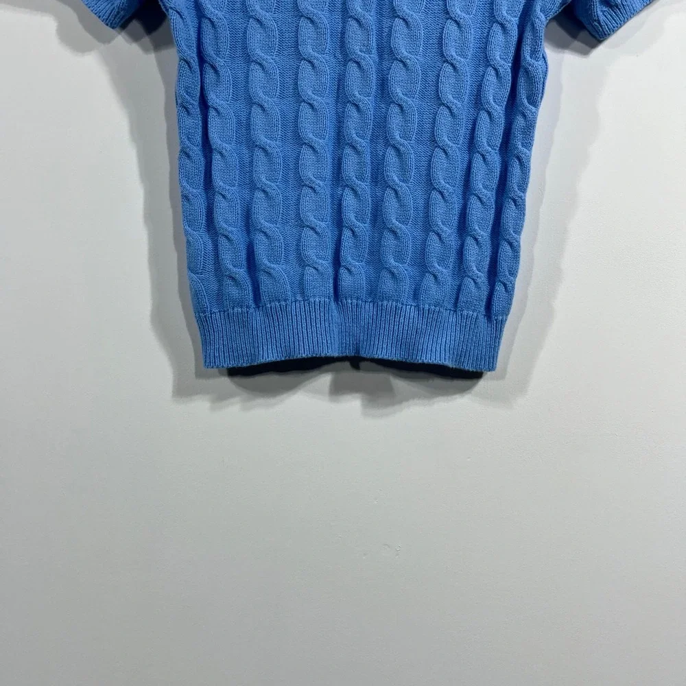 J.Crew Preppy Old Money Cable Knit Short Sleeve Sweater Crew Neck Womens XS Blue